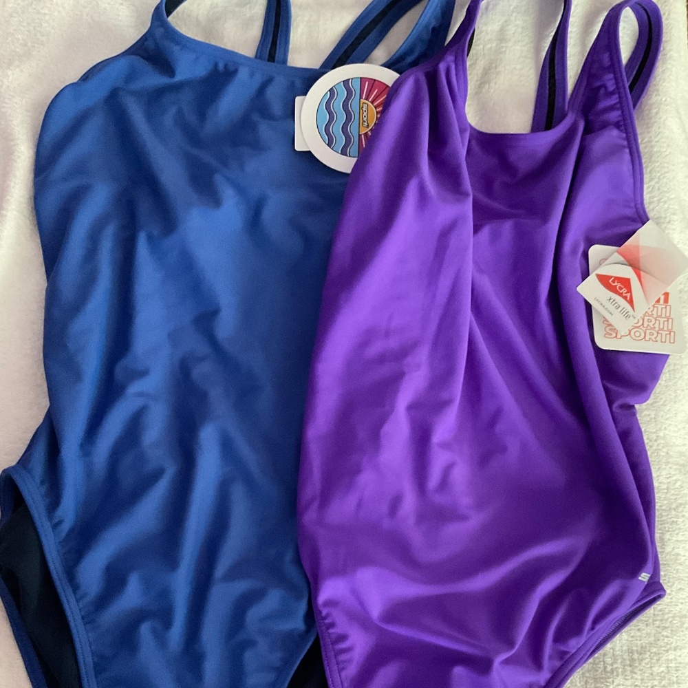 Misses Lot of 2 Sporti Swimsuits size 38 1 Purple & 1 Blue BNWT